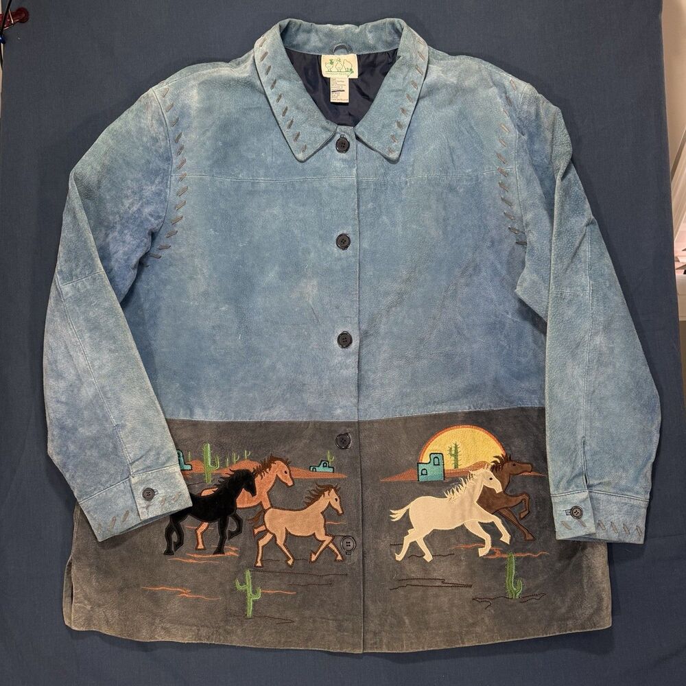 Vintage Quacker Factory Women's 2X Horse Leather Jacket Western Theme Patchwork